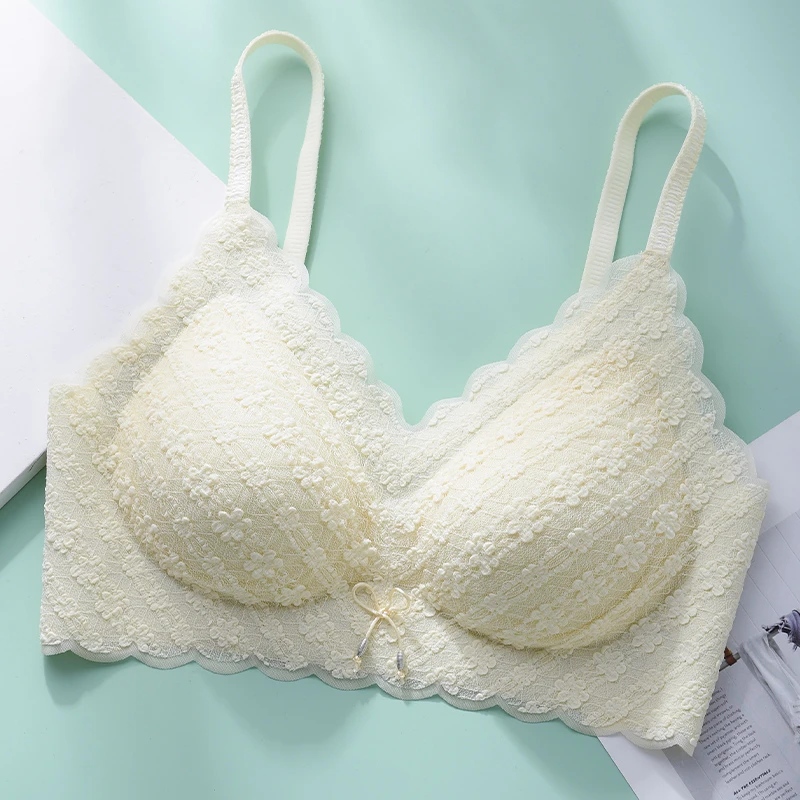 泡泡纱蕾丝无痕无钢圈内衣女夏季薄款聚拢收副乳防下垂美背文胸罩