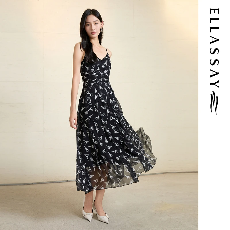 ELLASSAY歌力思2025夏季新款桑蚕丝吊带连衣裙EWD365Y253DX