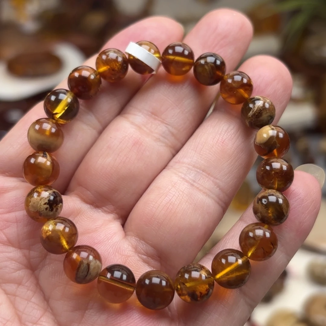 琥珀未镶嵌手链根珀金底溶洞妖花卡9