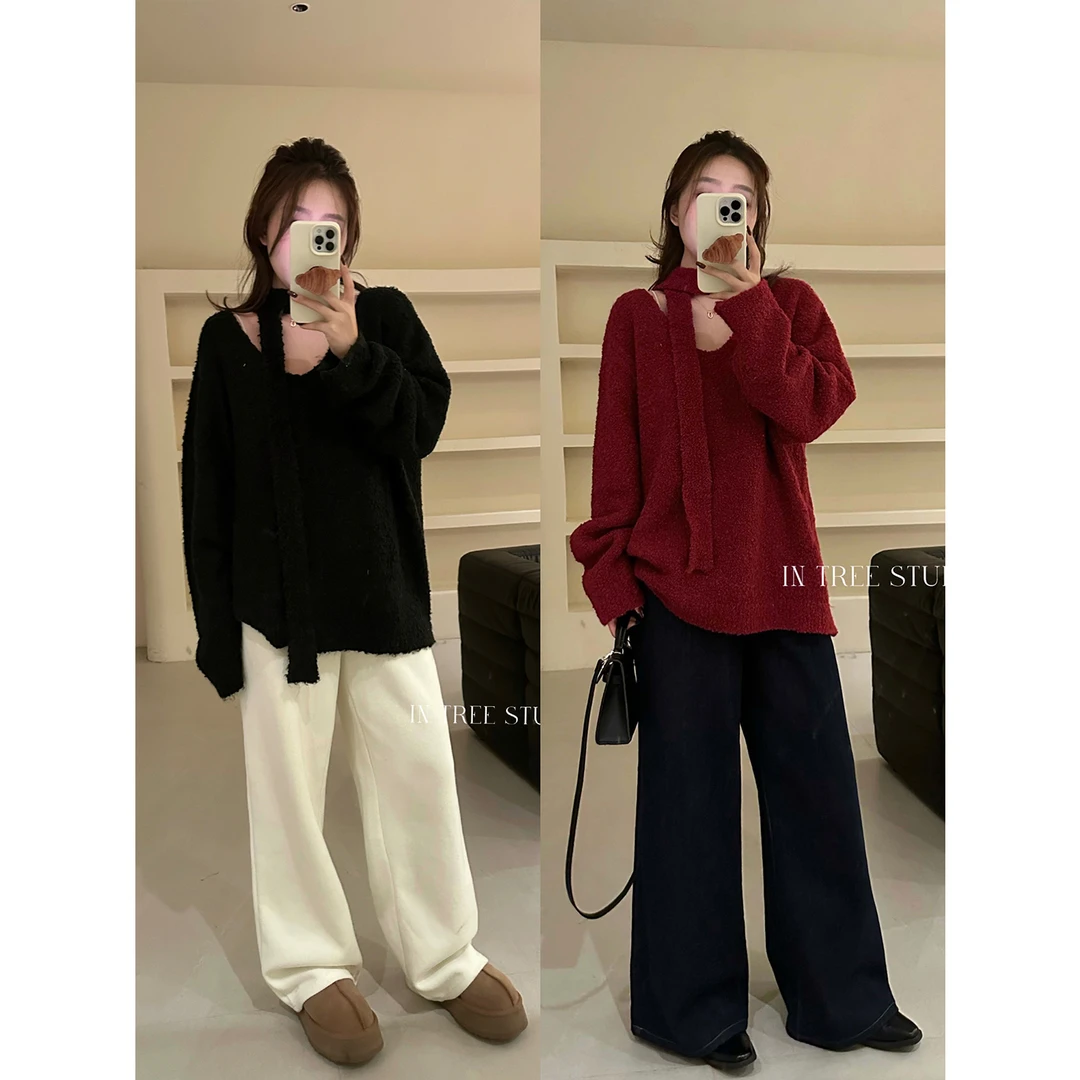 张桶桶QC【圣诞特辑】V领毛圈圈毛衣慵懒风日常百搭ZXC01552