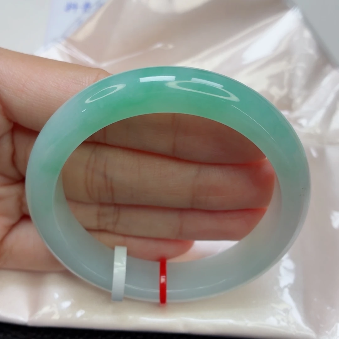 翡翠未镶嵌手镯老坑53圈起胶阳春白雪一抹绿018