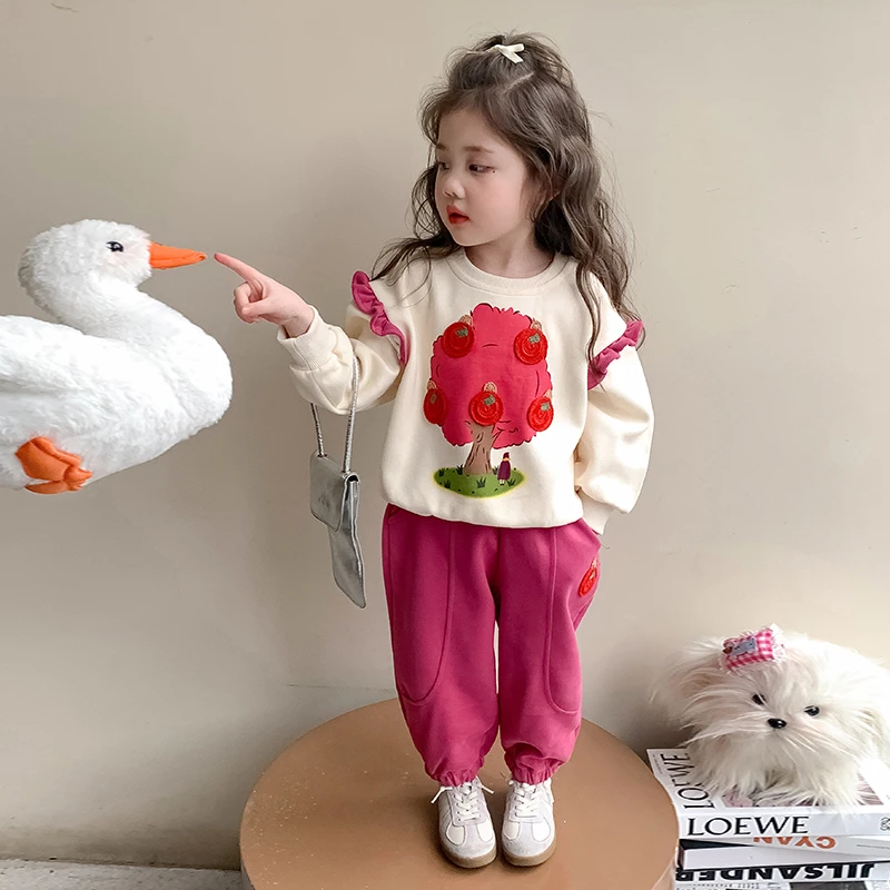 女童洋气休闲卫衣套装春装2025新款韩版儿童宽松运动宝宝两件套潮