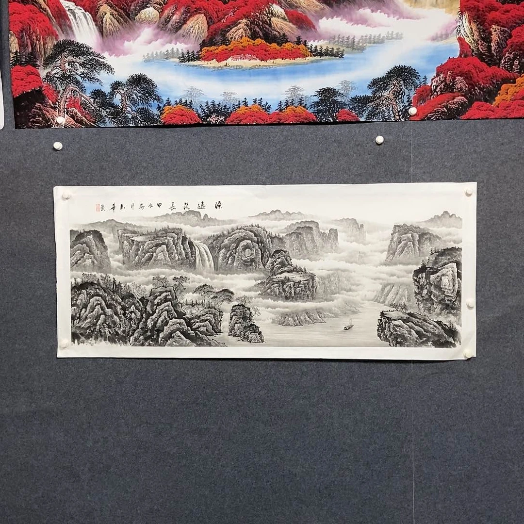 国画小六尺水墨山水一副