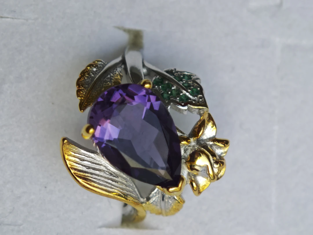 合金戒指 久也家紫色树叶设计戒指