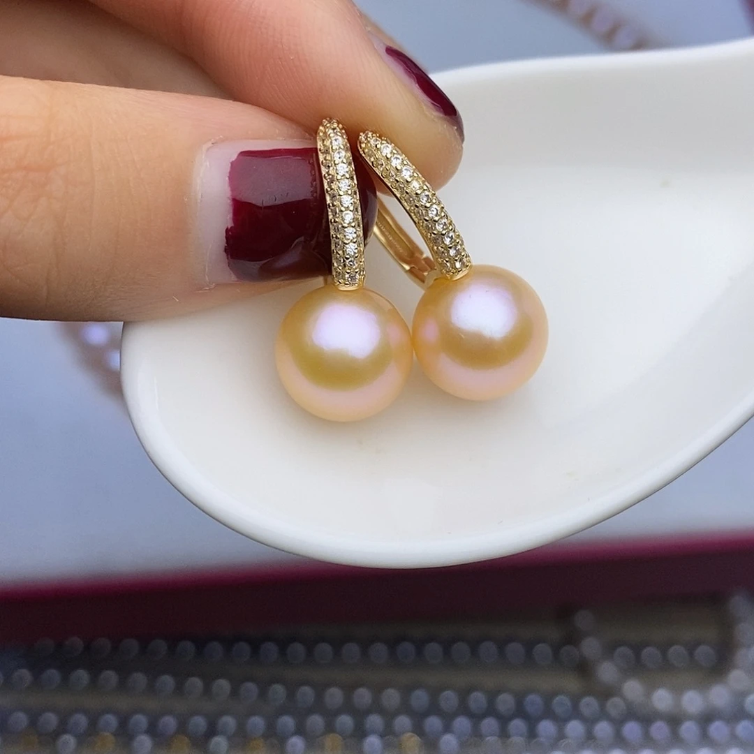 淡水珍珠银S925镀金镶嵌颈饰11-12m