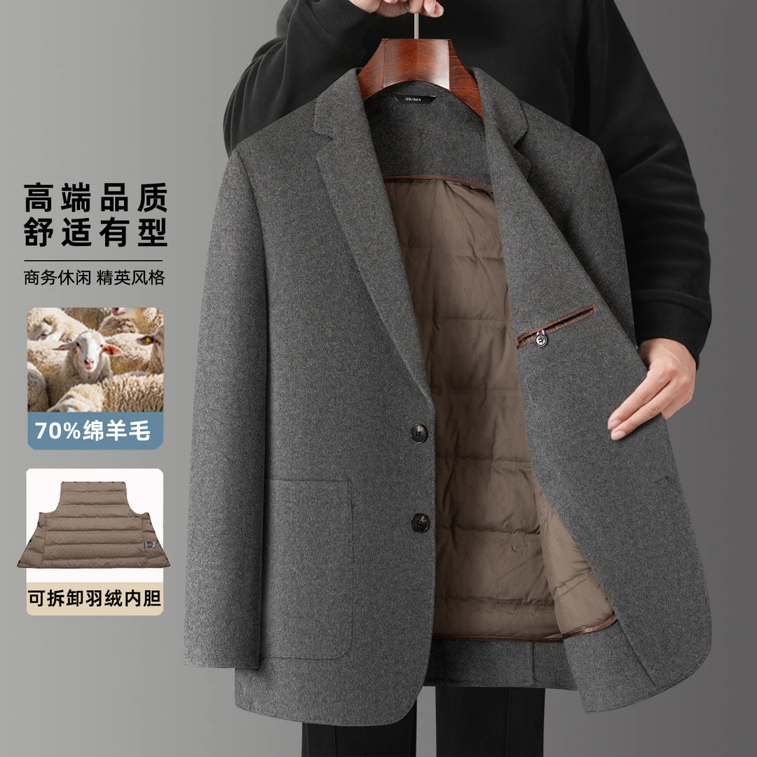 冬季可脱卸内胆毛呢大衣商务秋冬宽松型中长款时尚