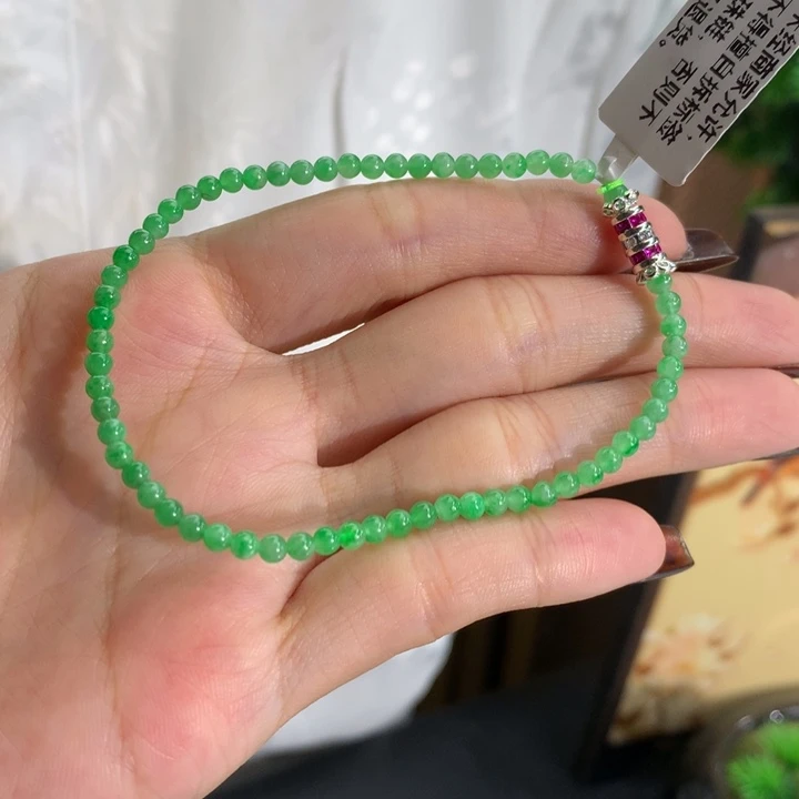 翡翠未镶嵌手串卡3冰胶阳绿小米手串