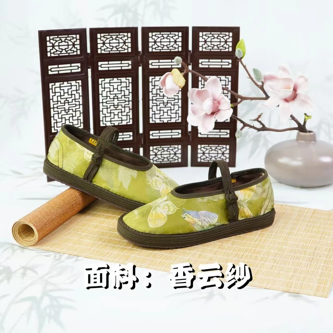 秋上新【素秋-盘扣】绣花汉服平底圆女士绣花鞋纯手工透气千层底鞋