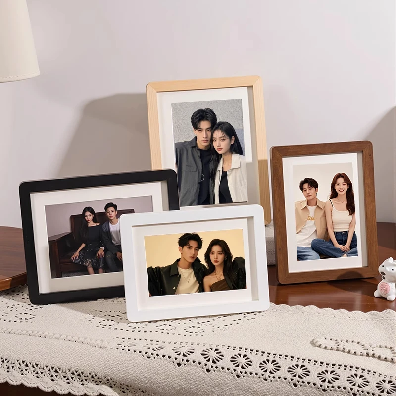 圆角实木相框摆台胡桃色高级感空框装裱6寸7打印照片做成相册定制