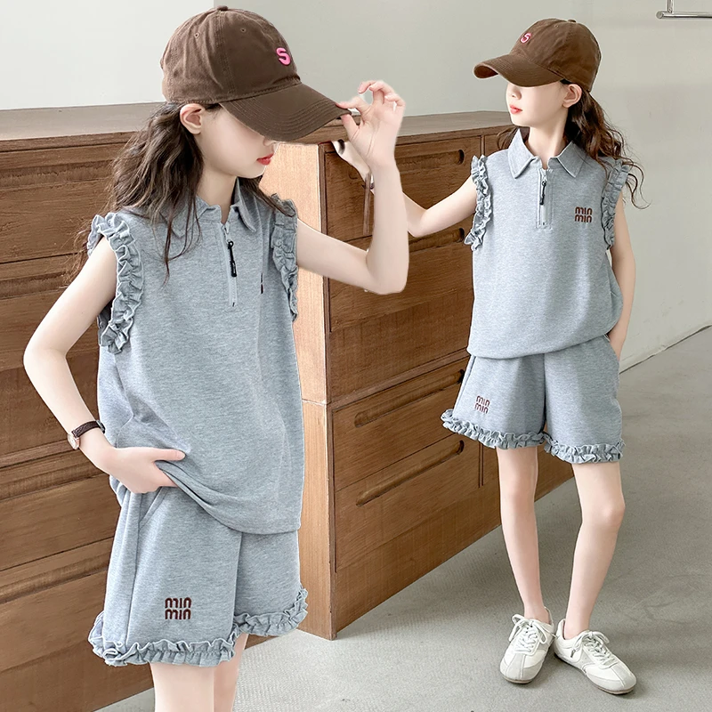 女童运动套装夏季2025新款儿童休闲夏装女孩POLO衫短裤两件套洋气