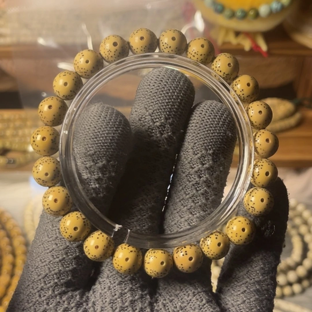 星月菩提手串石玉圆珠鸡油黄单圈