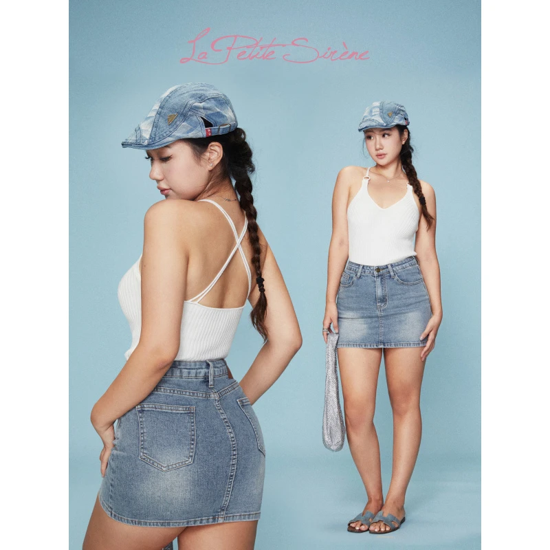 LPS｜她好正点！卷毛同款白色v领针织环扣设计感吊带上衣性感百搭