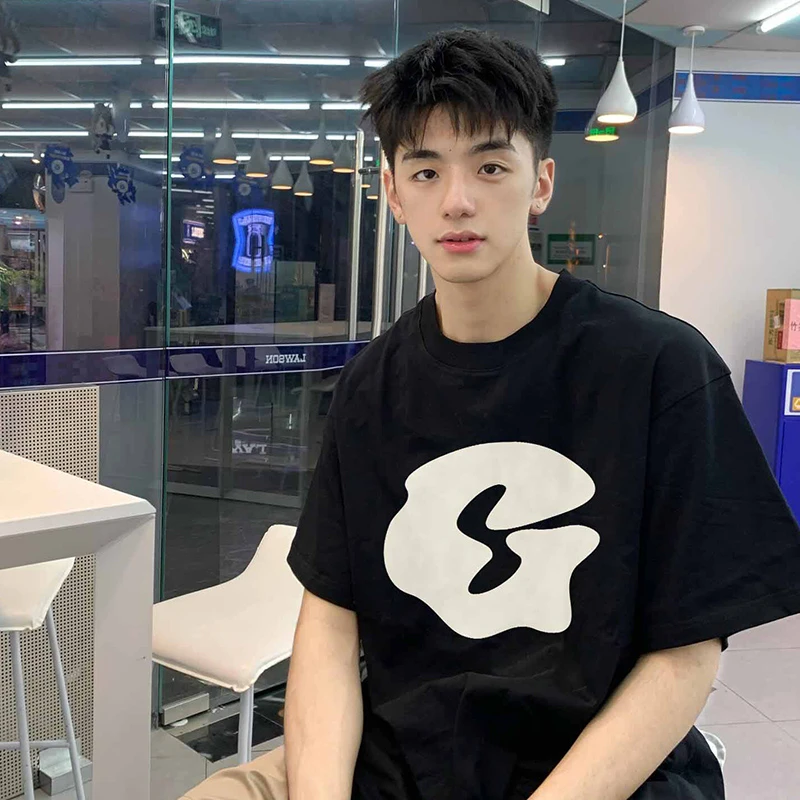 国潮牌纯棉重磅短袖T恤男夏季宽松青少年小众高级设计感美式上衣