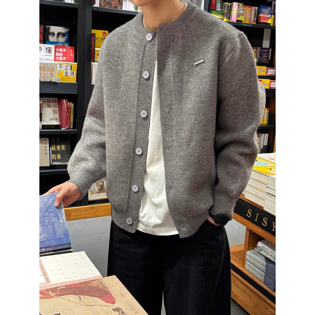 针织开衫男士韩系休闲纯色简约百搭毛衣外套男春秋冬季2025新款潮