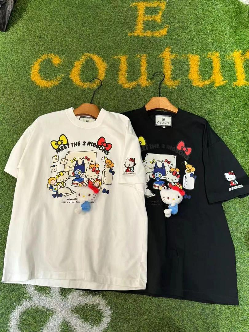 欧洲站欧货Ecoutuer2025夏季新款原装设计师款猫咪阔版短袖