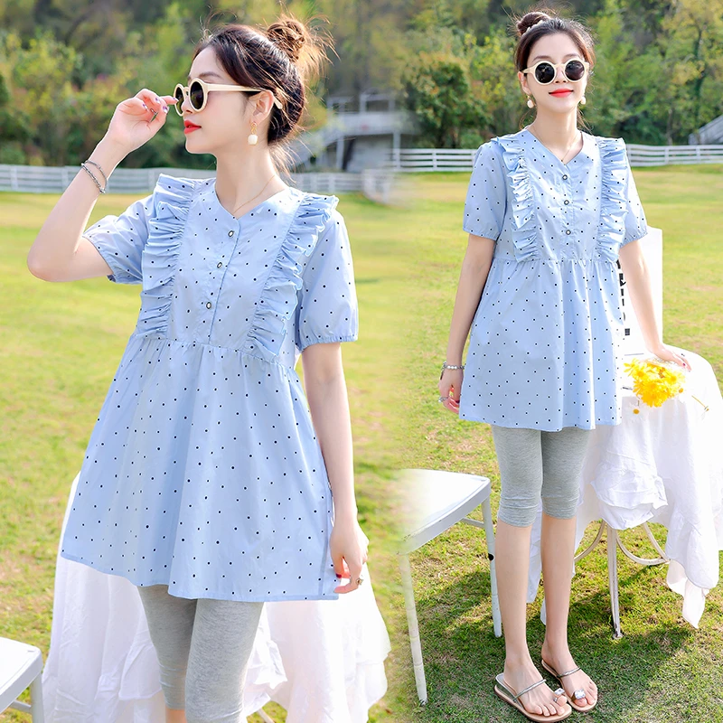 孕妇夏装上衣衬衫连衣裙短款孕妇装女2025新款爆款洋气怀孕遮肚子