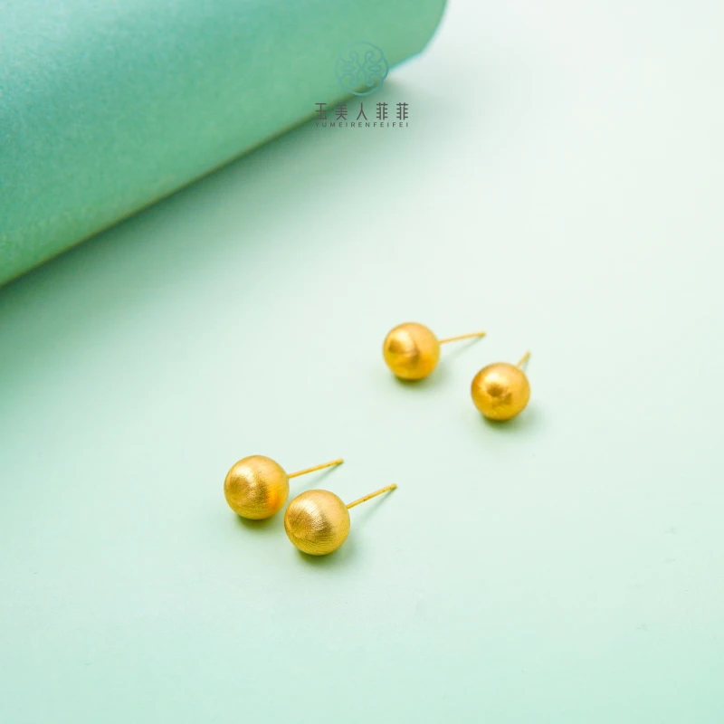 珠光宝气*18K金拉丝耳钉约8mm*试戴请勿变形~多样性发一