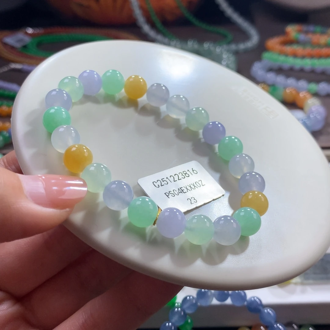 翡翠未镶嵌手链胶润细腻多宝卡8