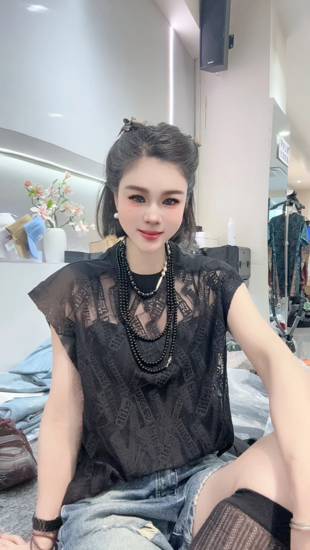 【YUANJIE】欧洲站南油夏新款时尚圆领镂空蕾丝飞袖显瘦T恤上衣