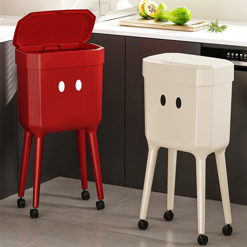 轻奢垃圾桶大容量高级感家用厨房客厅带轮可移动高脚垃圾桶带盖