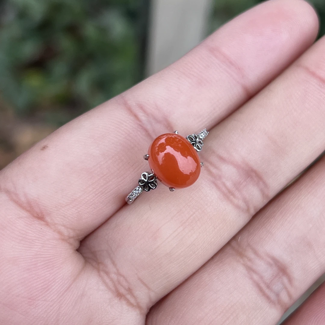 南红花朵银镶戒指多样性拍一发一【H】