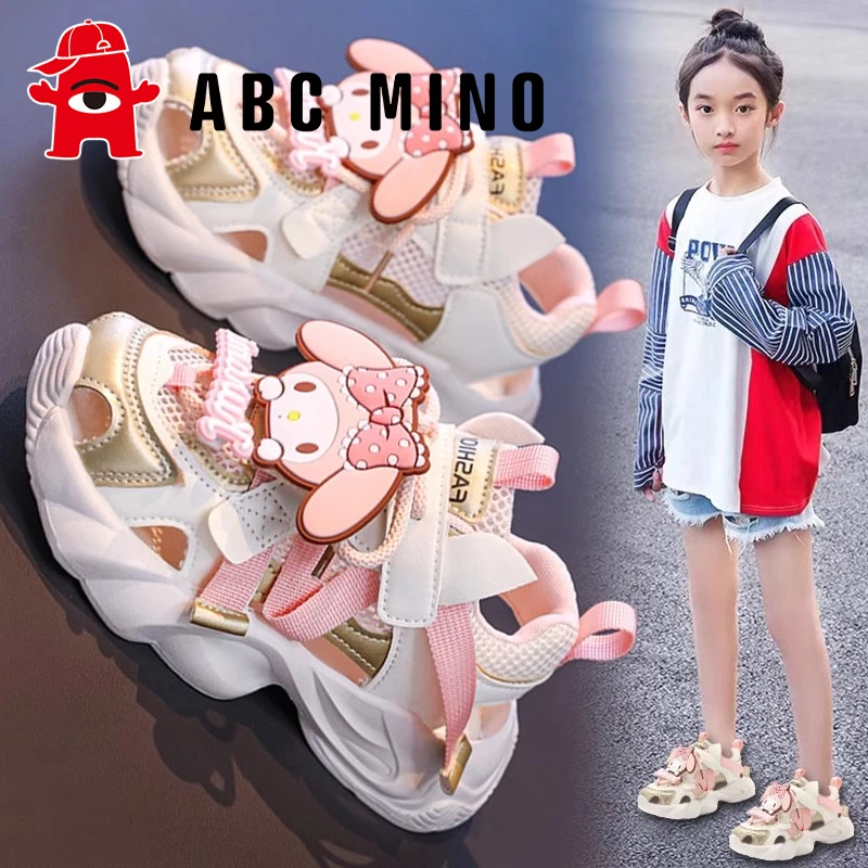 ABC MINO儿童凉鞋女童夏季2025新款透气女孩网鞋网面镂空运动包头