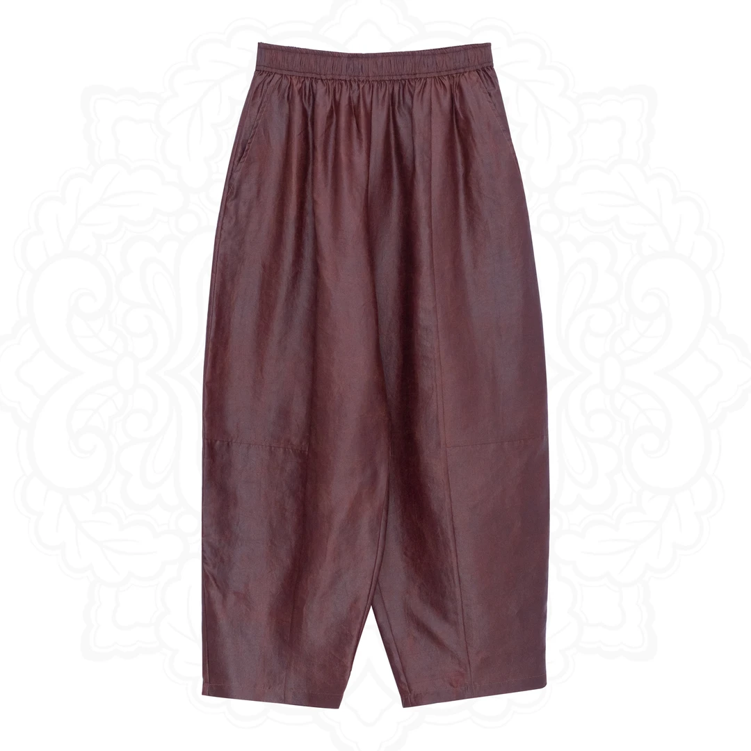 【予棠】QY10050 红云纱休闲百搭复古国风阔腿松紧腰 裤子