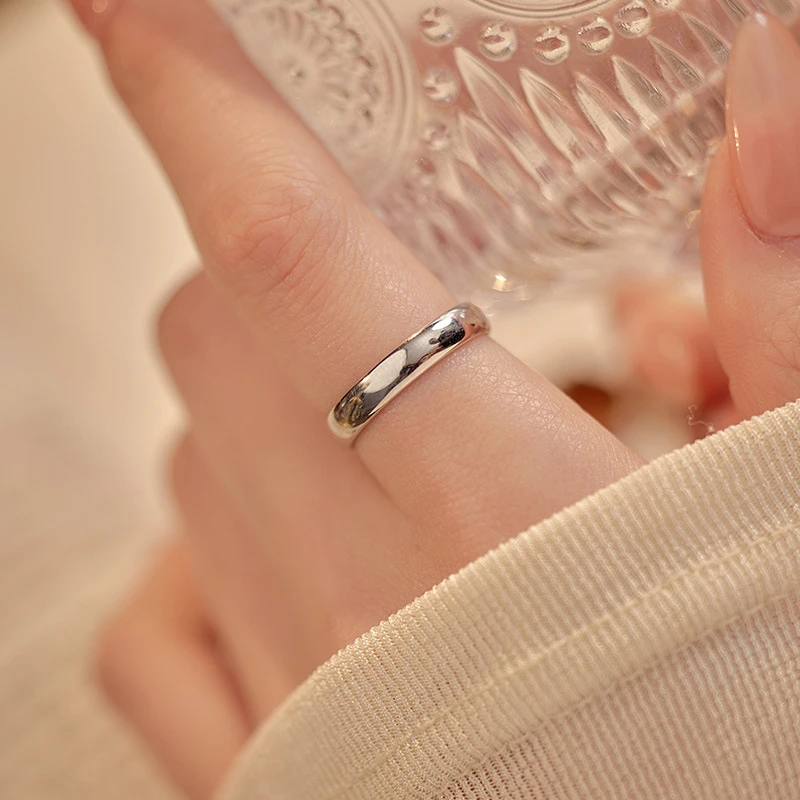 足银戒指 百搭S999纯银光面素圈戒指指环男女情侣对戒简约基础