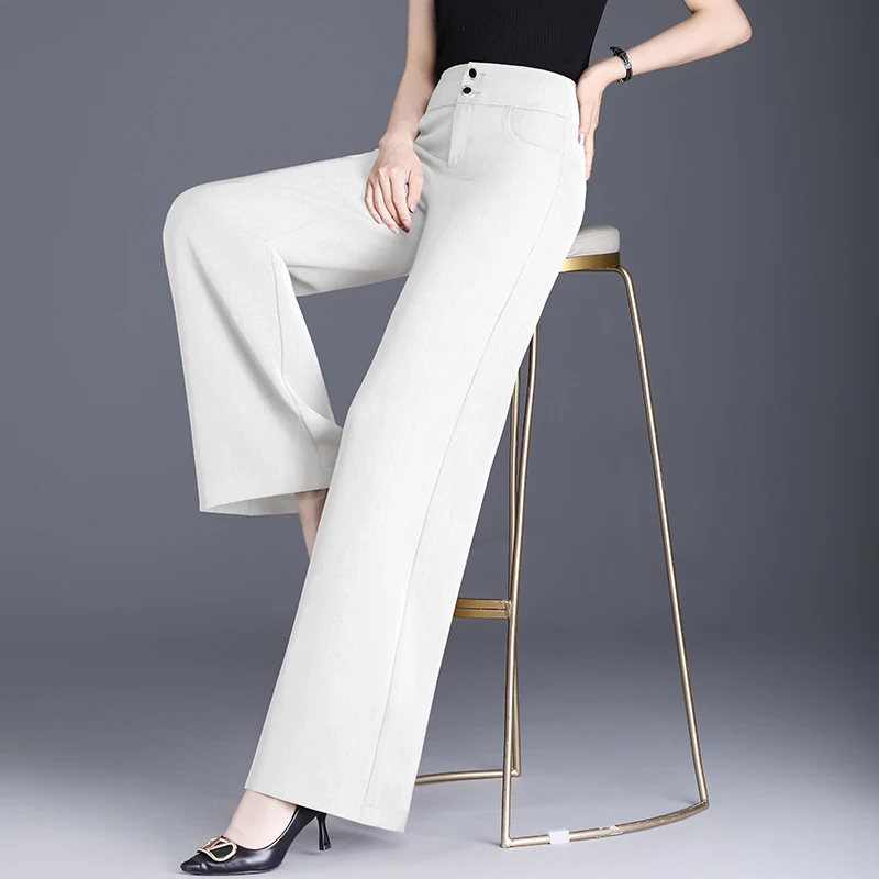 白色垂坠感阔腿裤夏裤子女款爆款2025新款窄版直筒裤高腰显瘦长裤