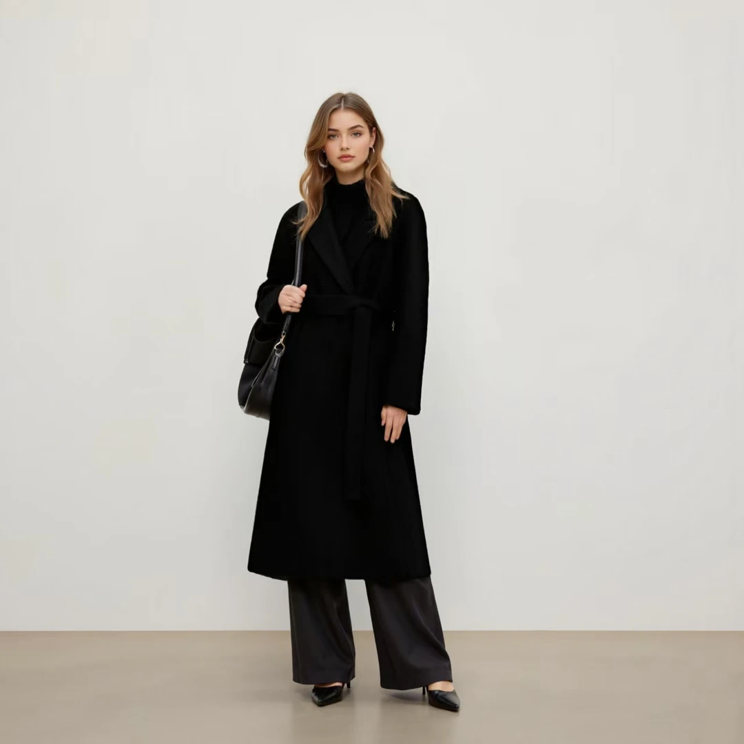 【10%山羊绒+90%绵羊毛】雪松林语经典轻奢廓形秋冬女长款毛呢外套