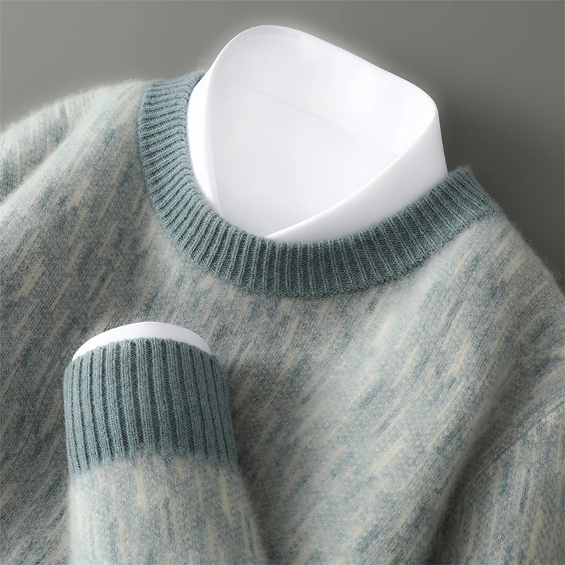 100%羊绒【保价双12】男士圆领加厚针织衫保暖宽松商务休闲羊绒衫