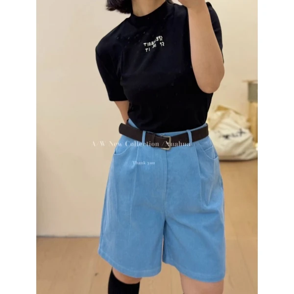 2025秋季韩版高腰显瘦灯芯绒休闲五分裤减龄百搭阔腿裤女