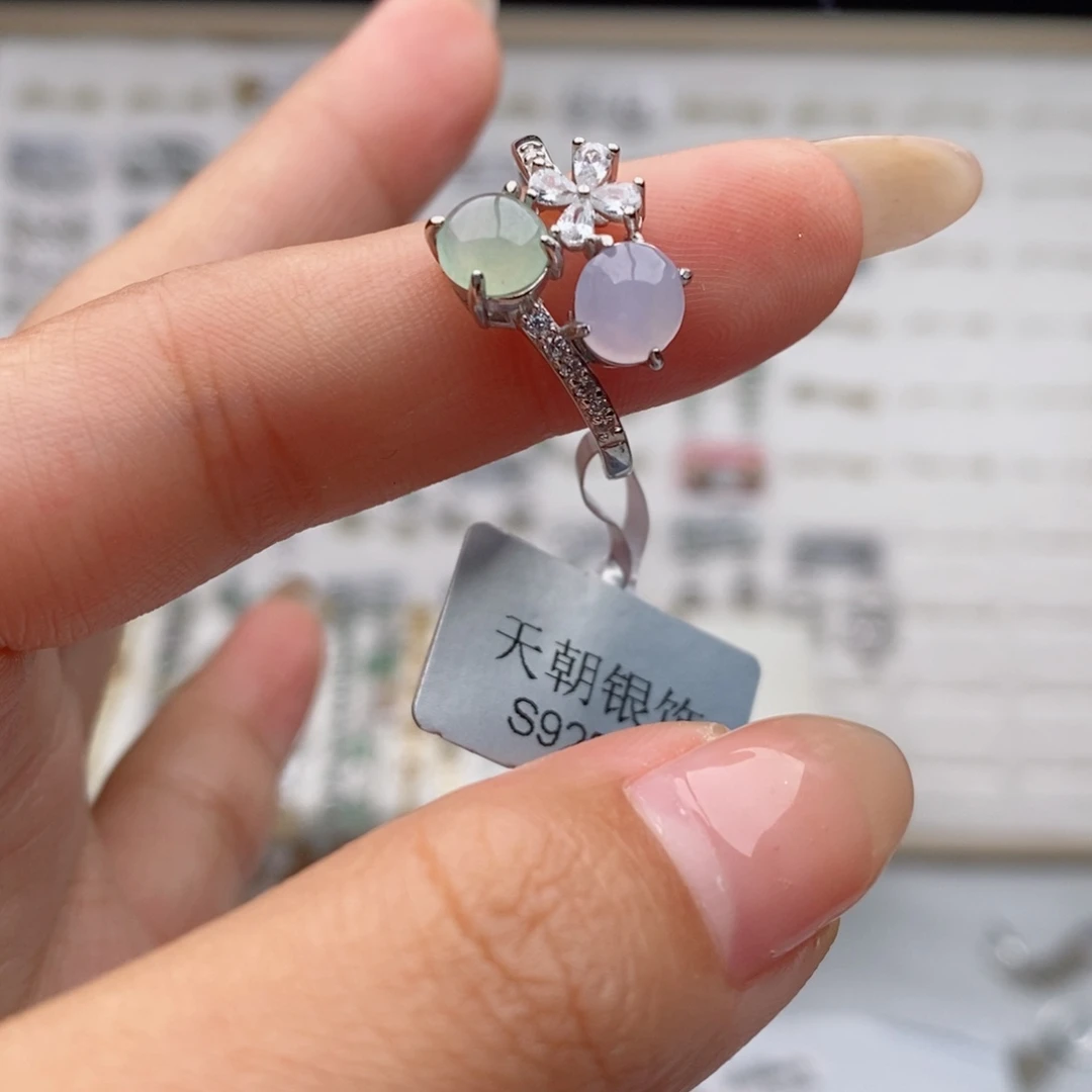 翡翠银S925镶嵌戒指天然翡翠