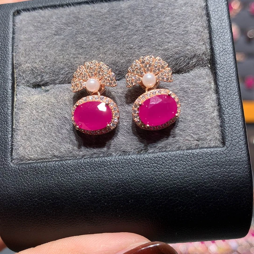 银S925镶嵌耳饰红宝石