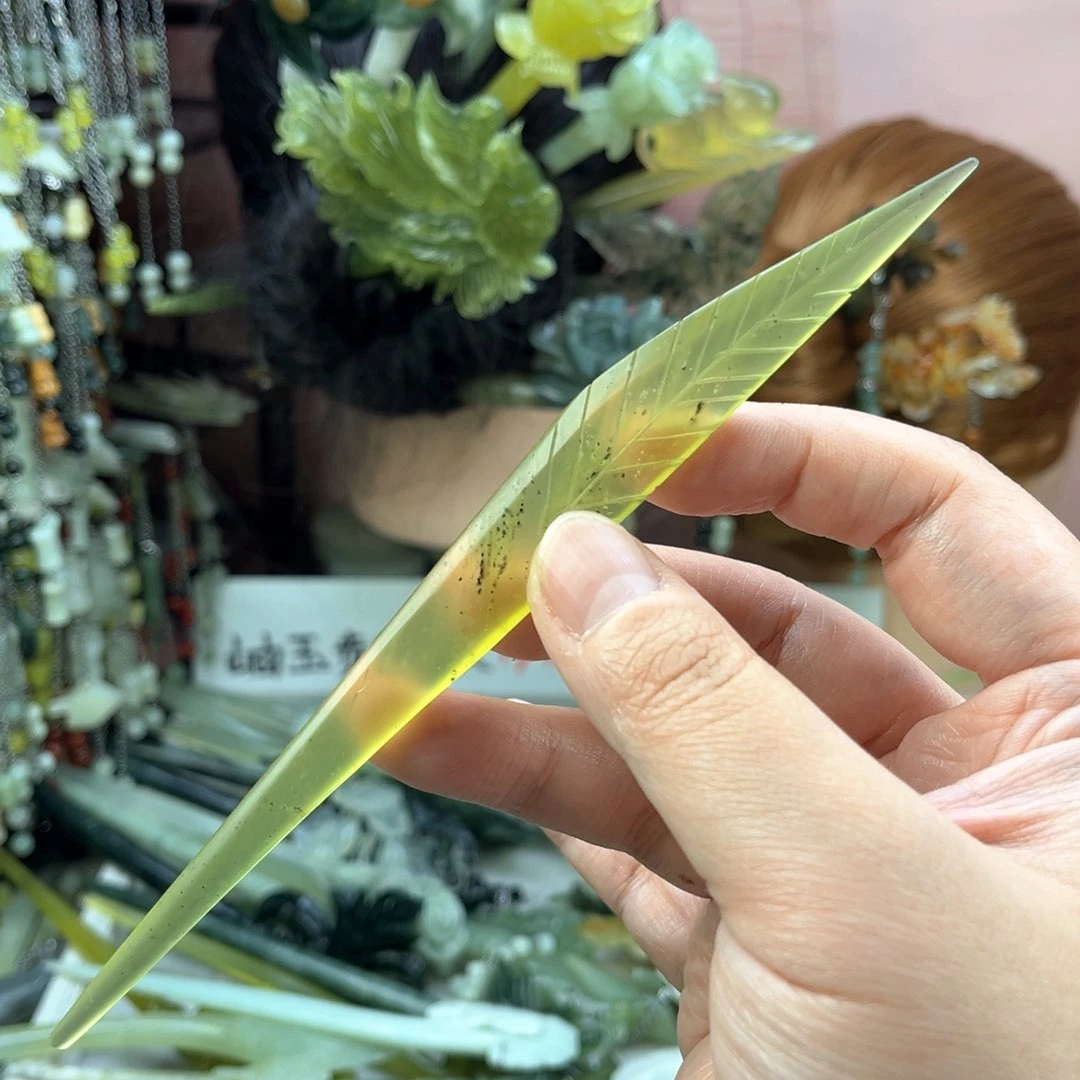 蛇纹石玉发饰未镶嵌默认微瑕岫玉发簪