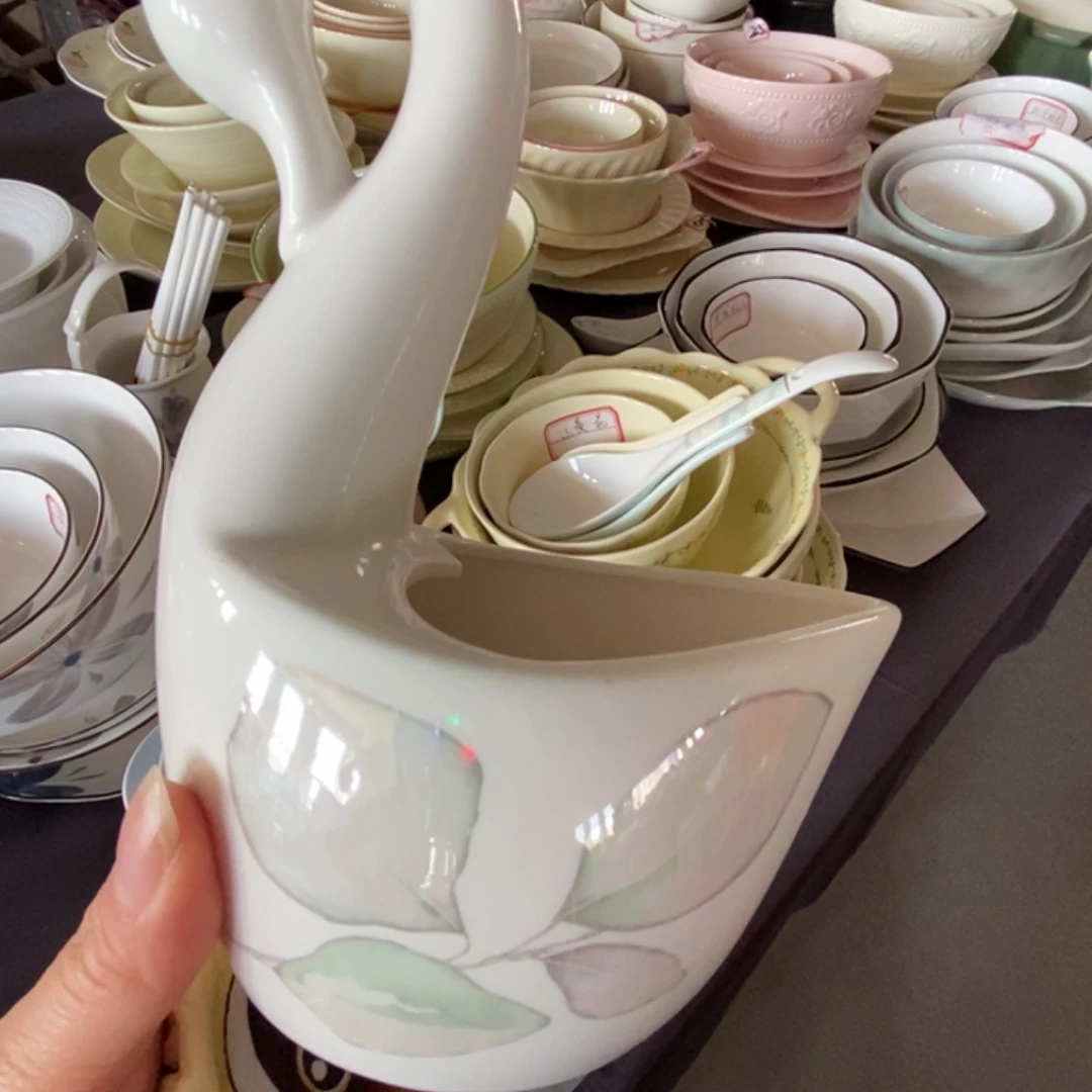 瓷天鹅勺子筒、不退不换