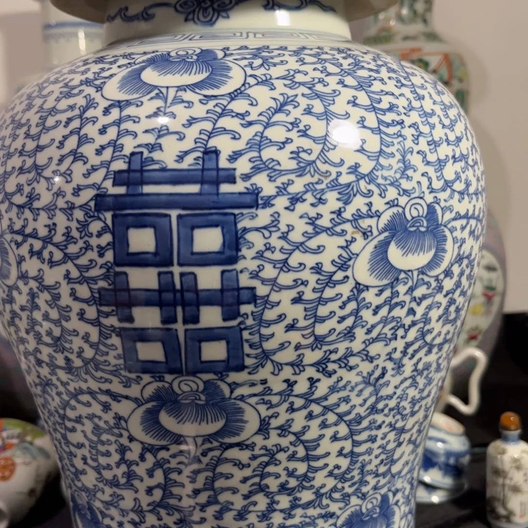 三***星摆件陶青花瓷一对222222222222