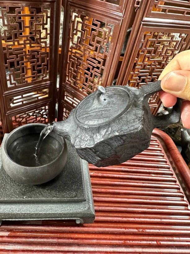 手凿随行壶 冰碛岩手工雕刻茶壶