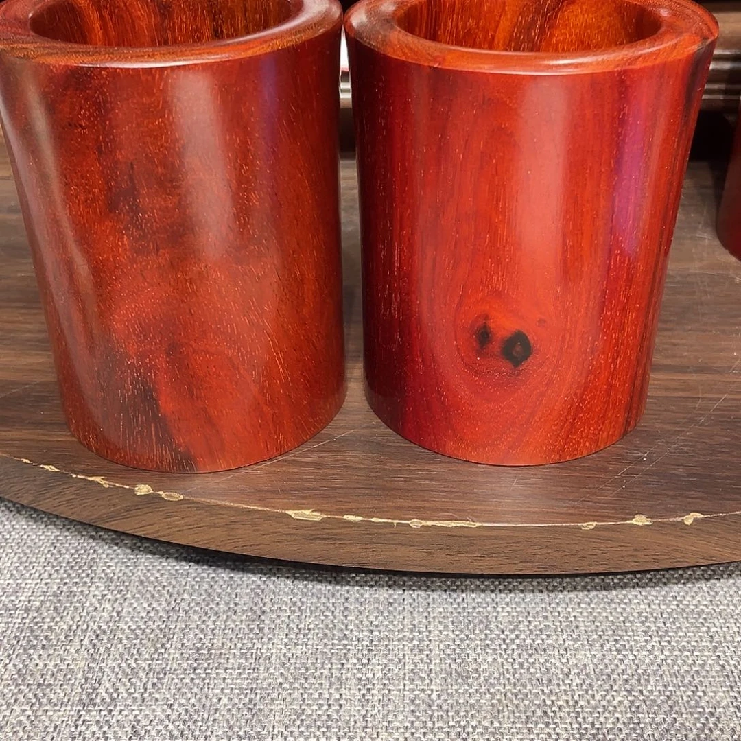 香榧木一对笔筒摆件工艺品摆件
