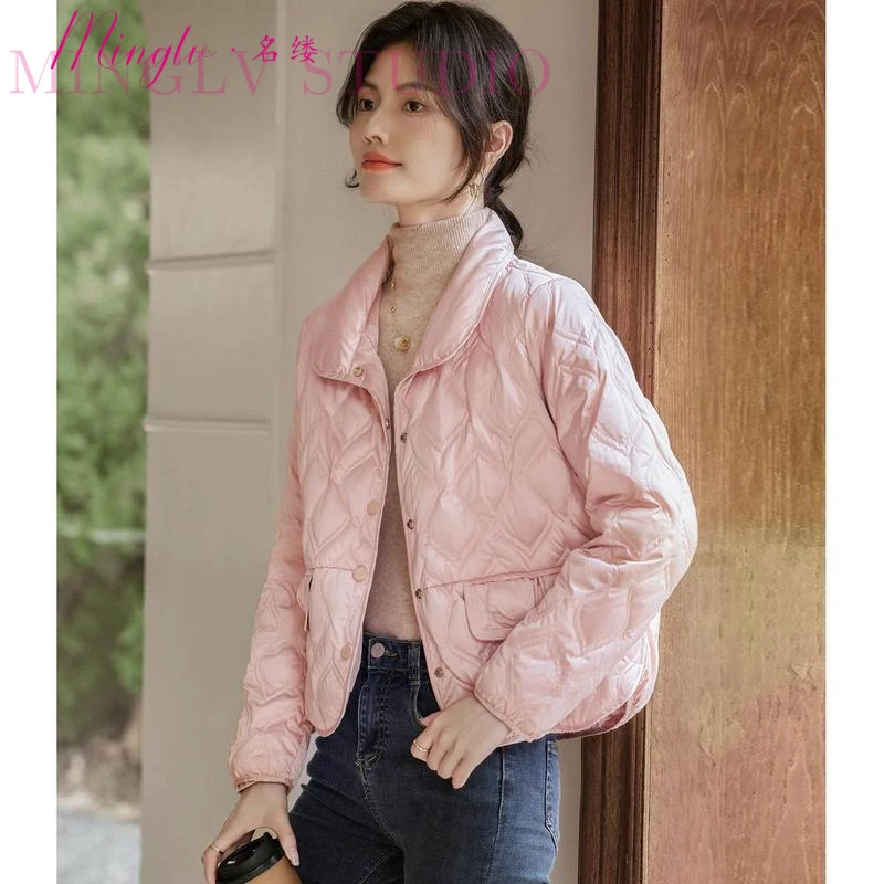 名缕菱格翻领轻薄羽绒服女冬季2025年新高品质内搭小个子短款外套