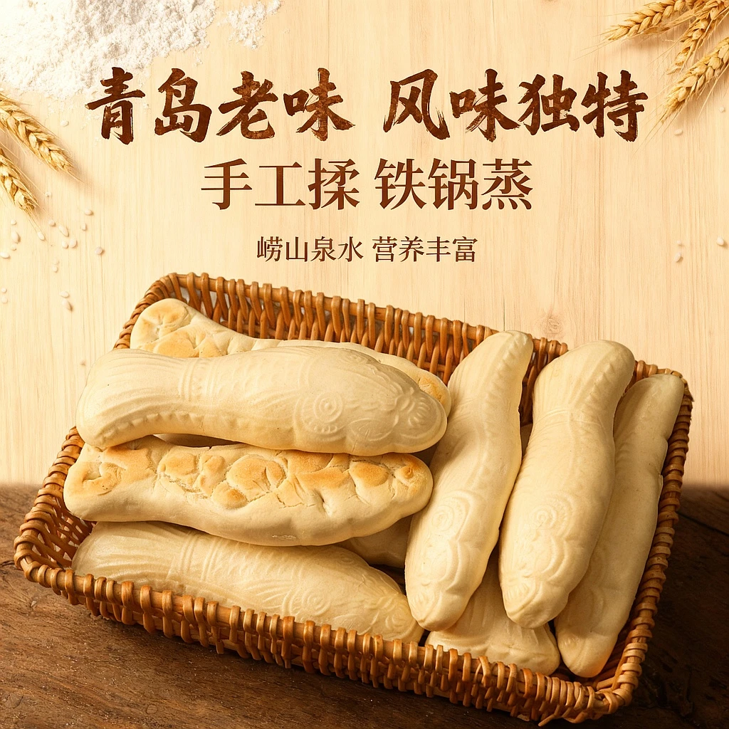 鼎盛香王哥庄大馒头 青岛特产铁锅蒸手工揉鱼花200g*10个