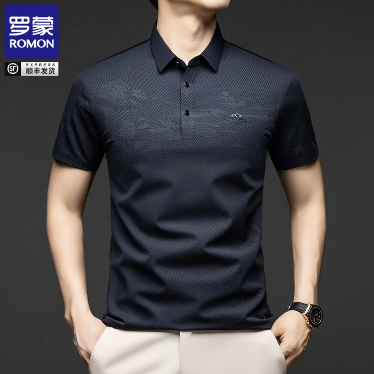 罗蒙男士t恤短袖潮流polo衫男款高级感休闲宽松夏季绣标男装商务
