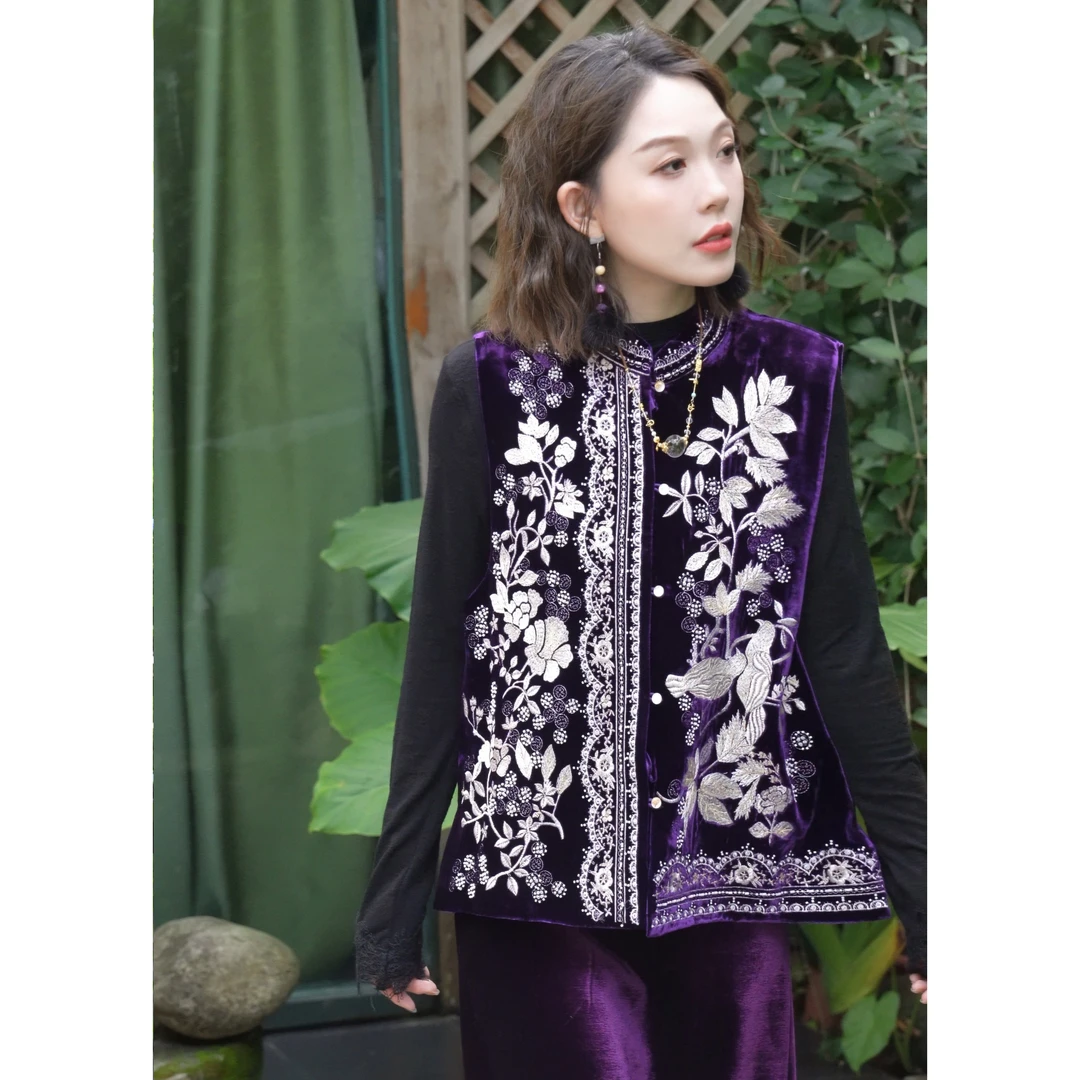 琼枝阙楼！真丝丝绒重工钉珠马甲！GZ6825