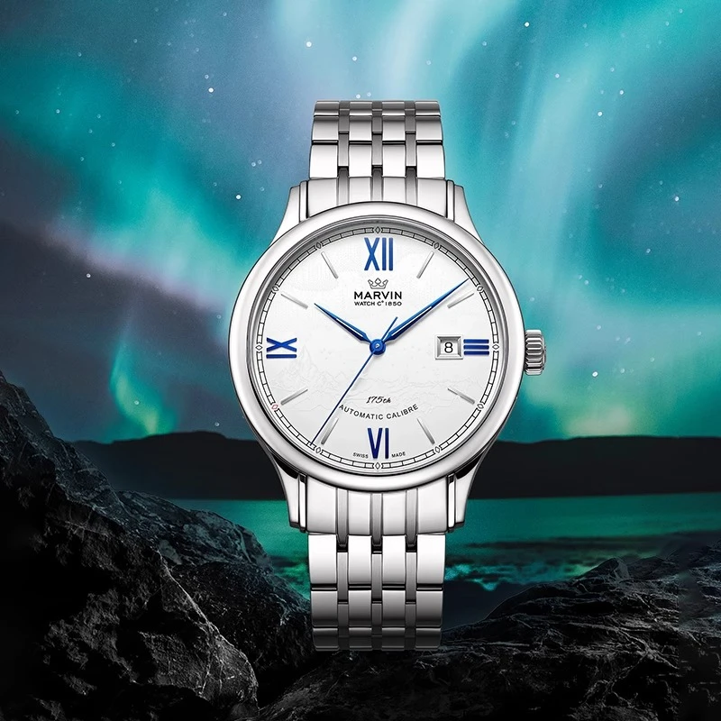 Marvin摩纹瑞士北极光夜光系列时尚休闲透底手表自动机械男士手表