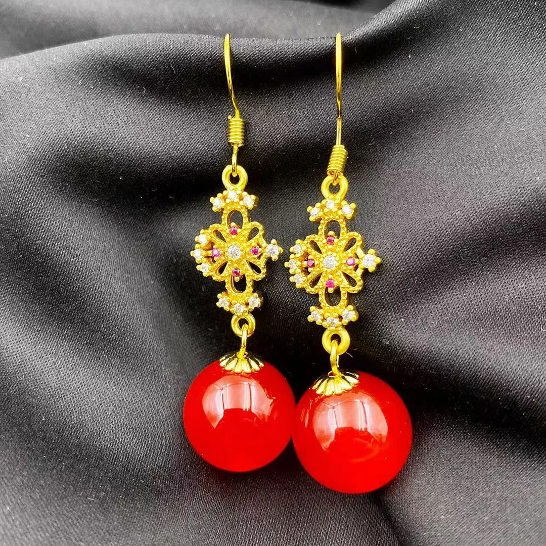 高档珠宝鸽血红鸽子蛋玛瑙耳饰Y2294-赠包装合金