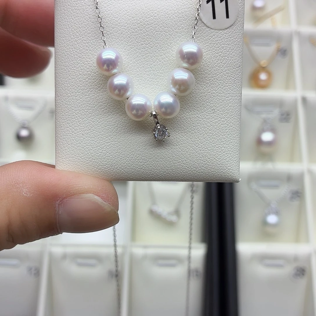 吊坠925银锆石6-7，炫彩粉，微笑链