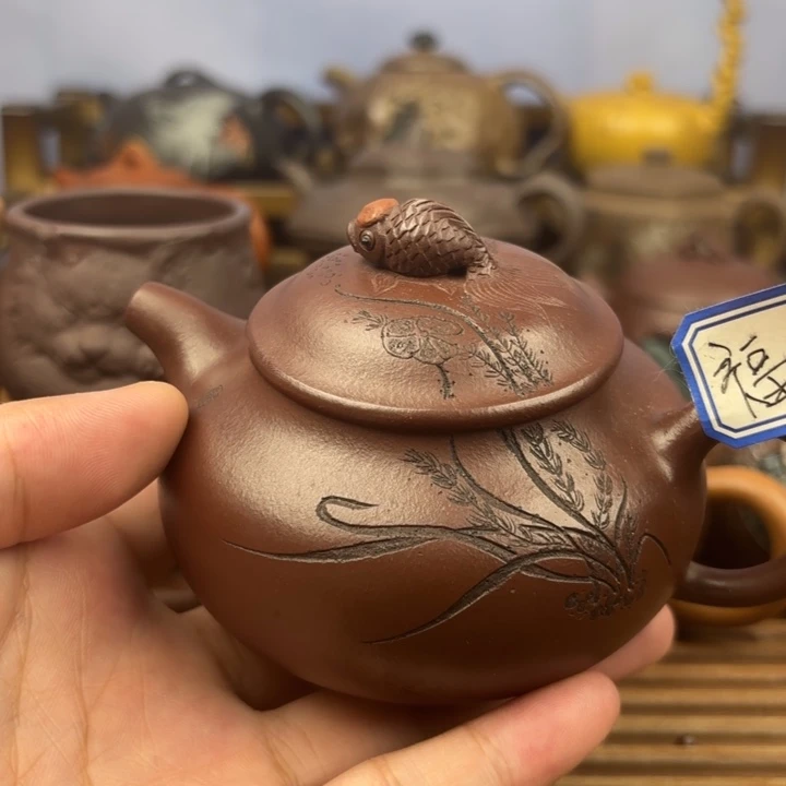茶壶紫砂鸿运当头原矿老紫泥170c
