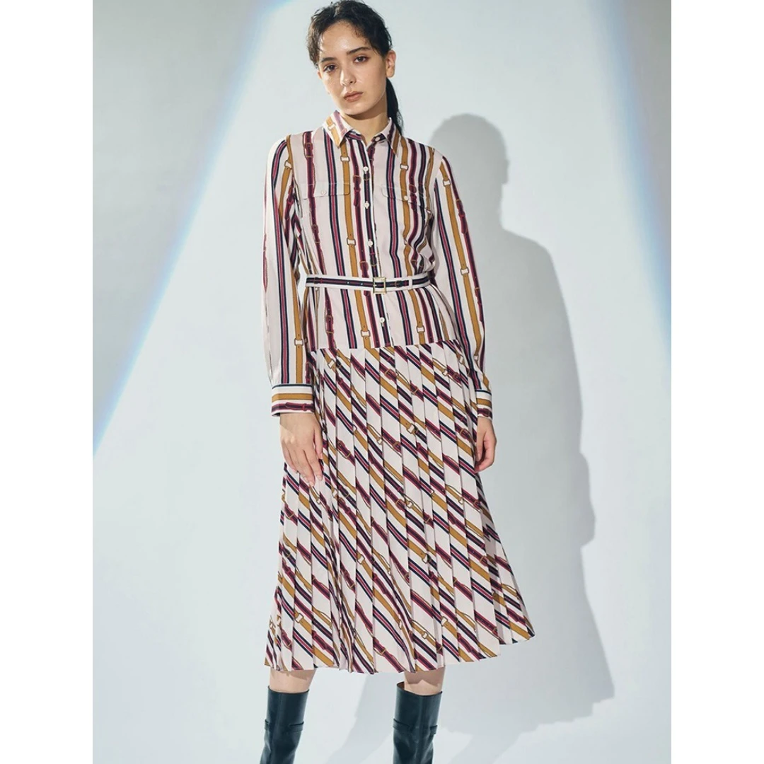 【Montendre】 夏季新款 G 不规则设计感条纹印花气质连衣裙