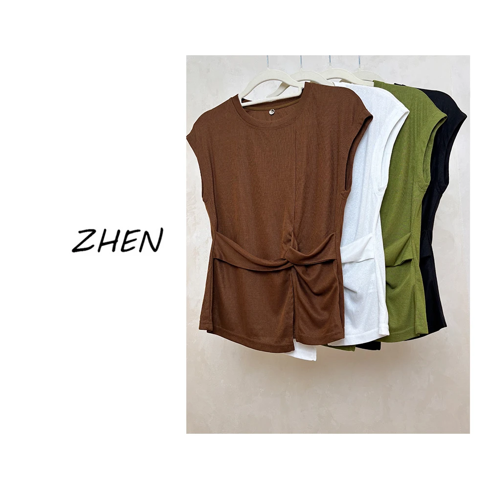 【ZHEN】25K00739 2025新款修身显瘦气质小众设计师款短袖T恤打底