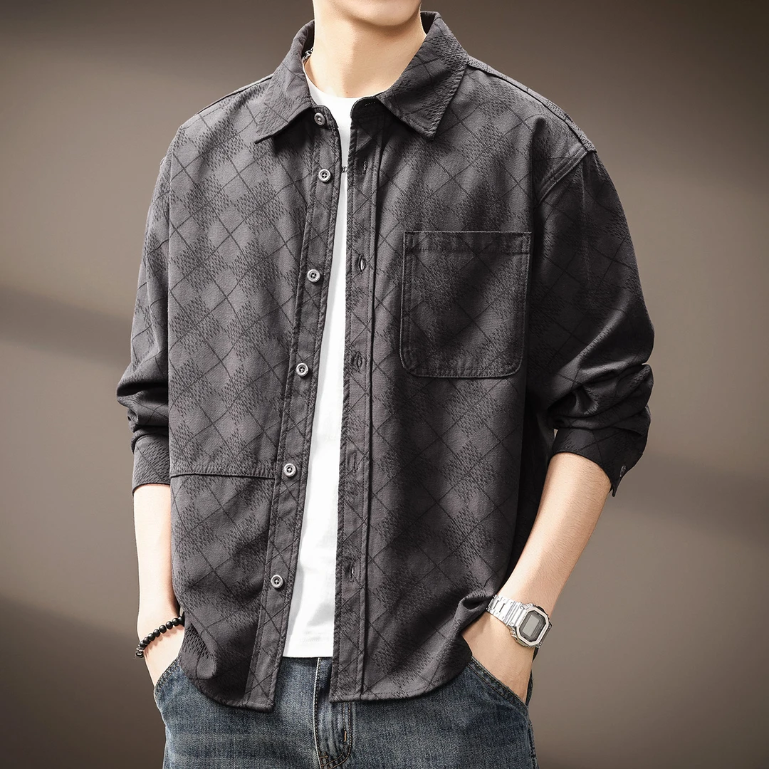 MR.MUDI/穆迪先生莱赛尔天丝棉水洗格纹衬衫男士秋季长袖衬衣外套